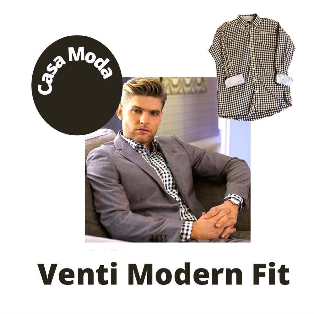 💼Like New Mens Button Down Casa Moda Venti Modern Fit Black and White Checked